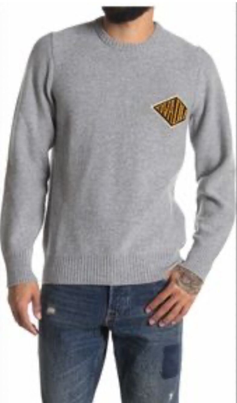 Ovadia & Sons Crew Neck Wool Cashmerer Sweater Logo Embroidered Grey Men's XL
